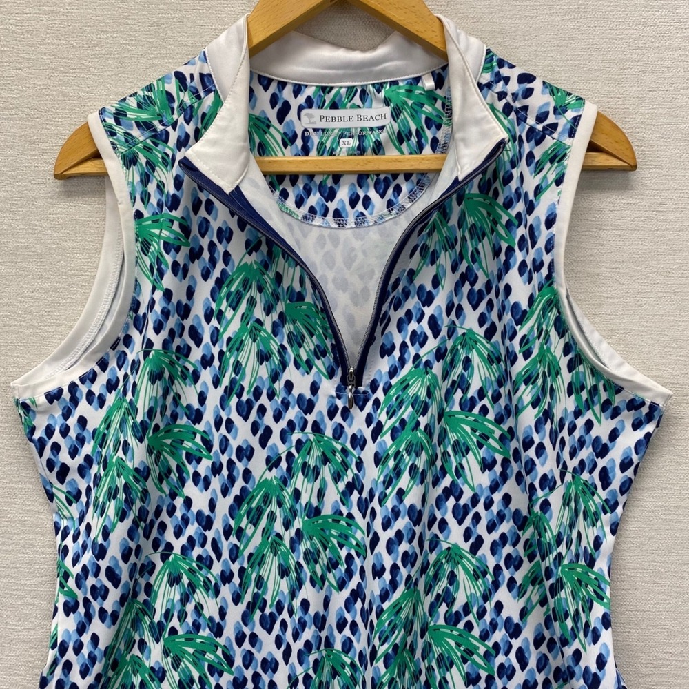 Pebble Beach Dry-Luxe Performance Golf Top Womens XL Blue Green Tropical 1/4 Zip - Picture 2 of 11